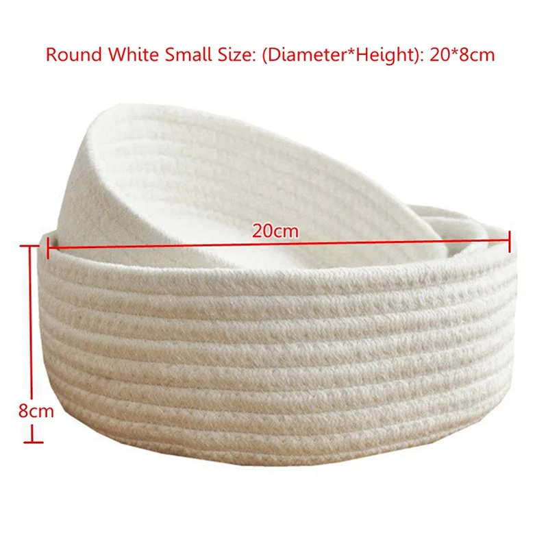 White Round S 1 шт. ручная тканая корзина для белья корзина для хранения офисных мелочей ручной работы Вязаная хлопковая корзина LBShipping - Цвет: White Round S