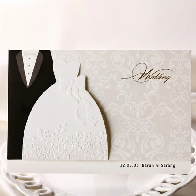 

HOT 180 pcs White Lovers-style clothes Wedding Invitations Cards With Customize Printing Wholesale Free Shipping