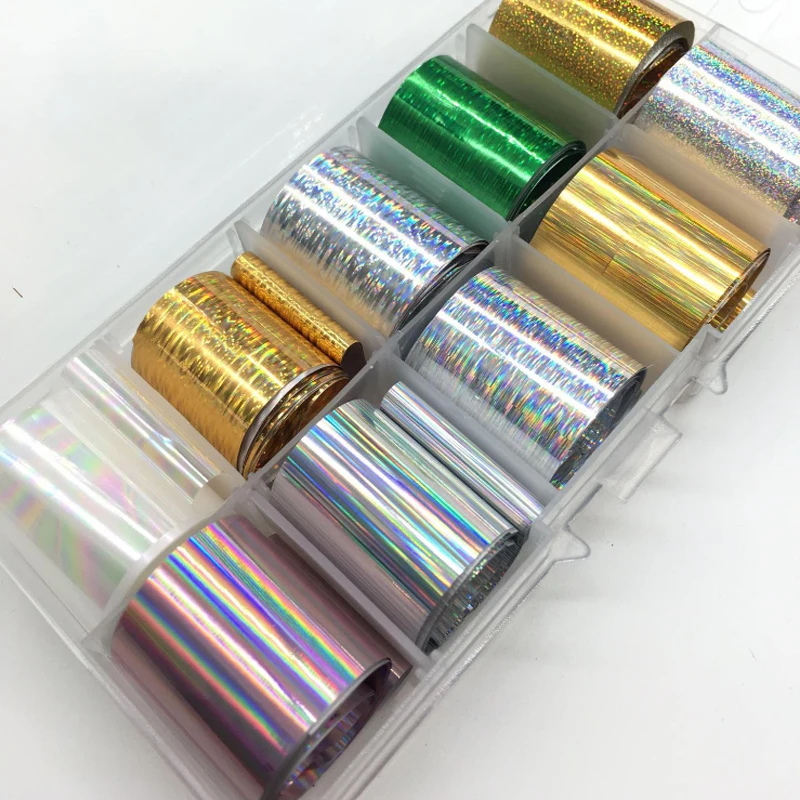 1 коробка Голографическая фольга для ногтей Золотой Серебряный сосновые иглы