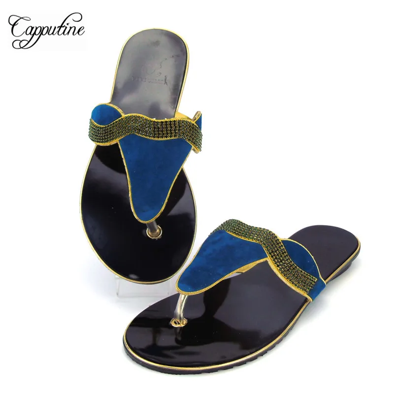 Capputine/Новинка года; летние женские шлепанцы со стразами; модные летние Вечерние туфли на низком каблуке в африканском стиле; размеры 37-42; ABS1119