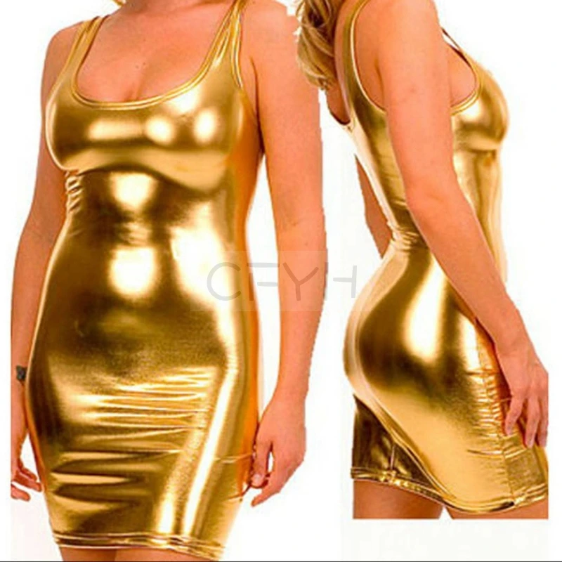 Женское платье из латексной кожи без рукавов вечерние облегающие платья мини