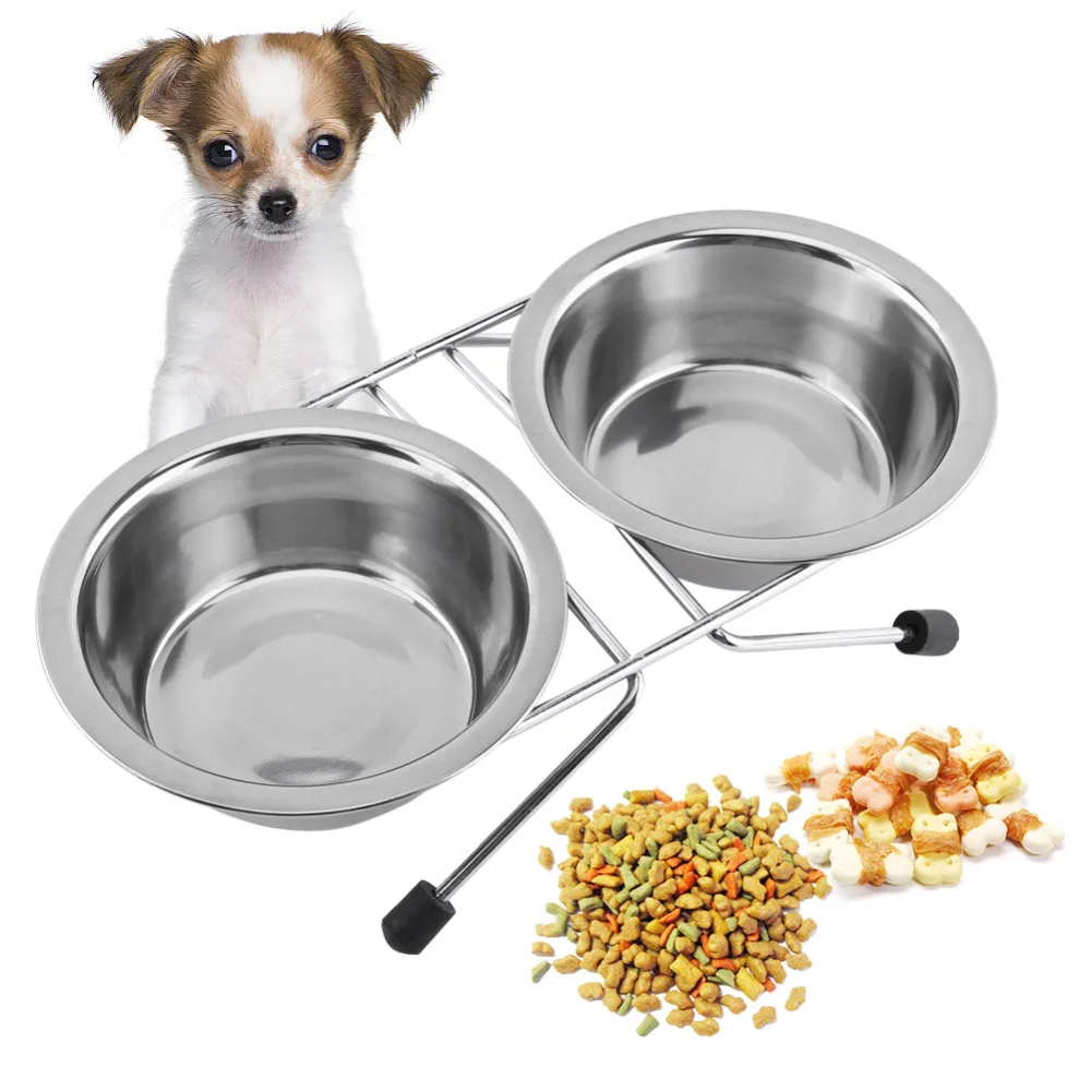 Двойной Собака Чаши Столовая Блюдо Прочный Из Нержавеющей Стали Чаша Анти