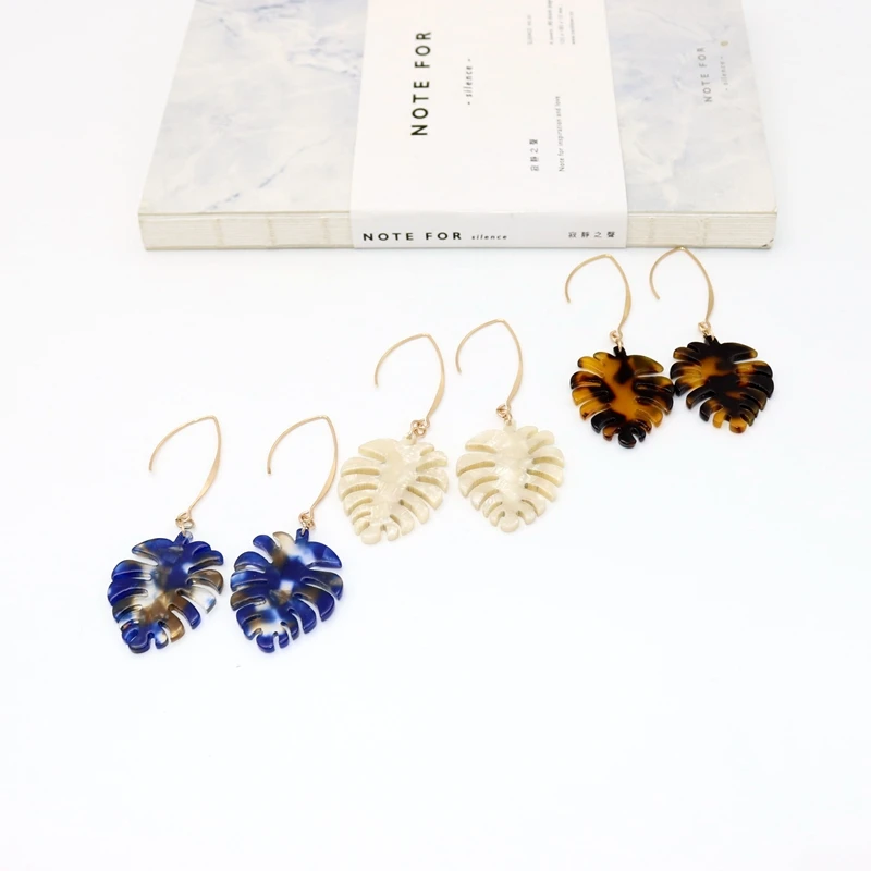 2018 New Fashion leaf leopard Colored copper ear hook resin Drop Earrings For Women | Украшения и аксессуары