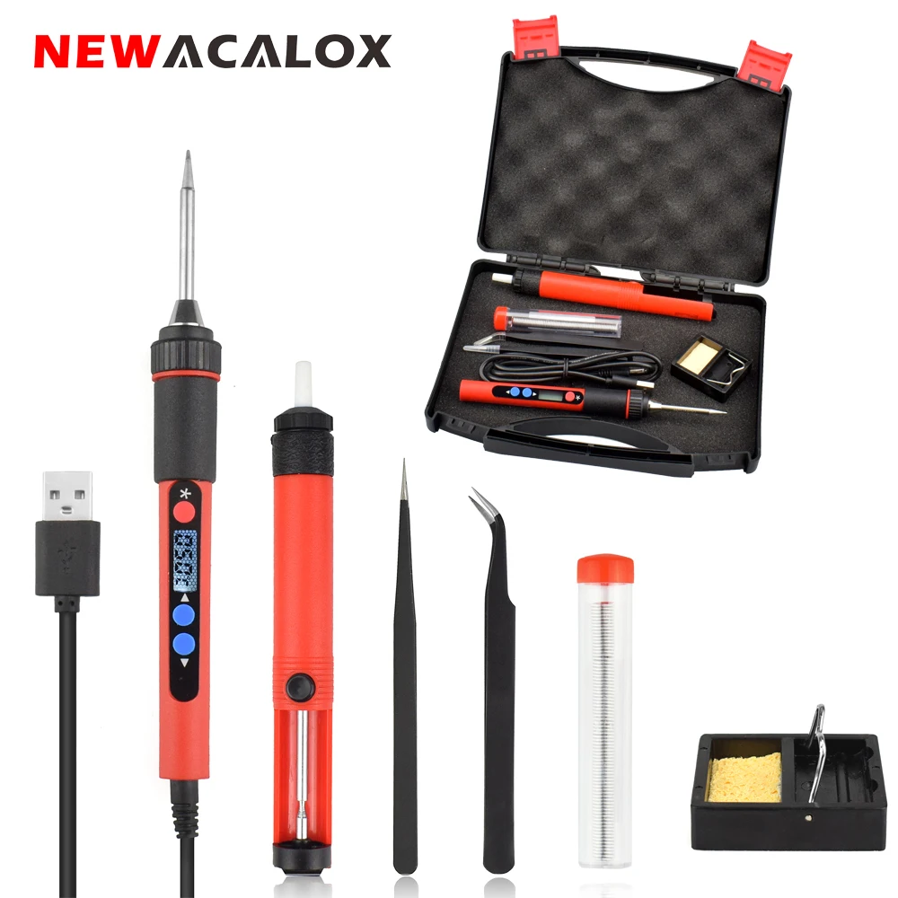 NEWACALOX 5 в 10 Вт Цифровой Temp LCD Регулируемый USB паяльник Комплект портативный без
