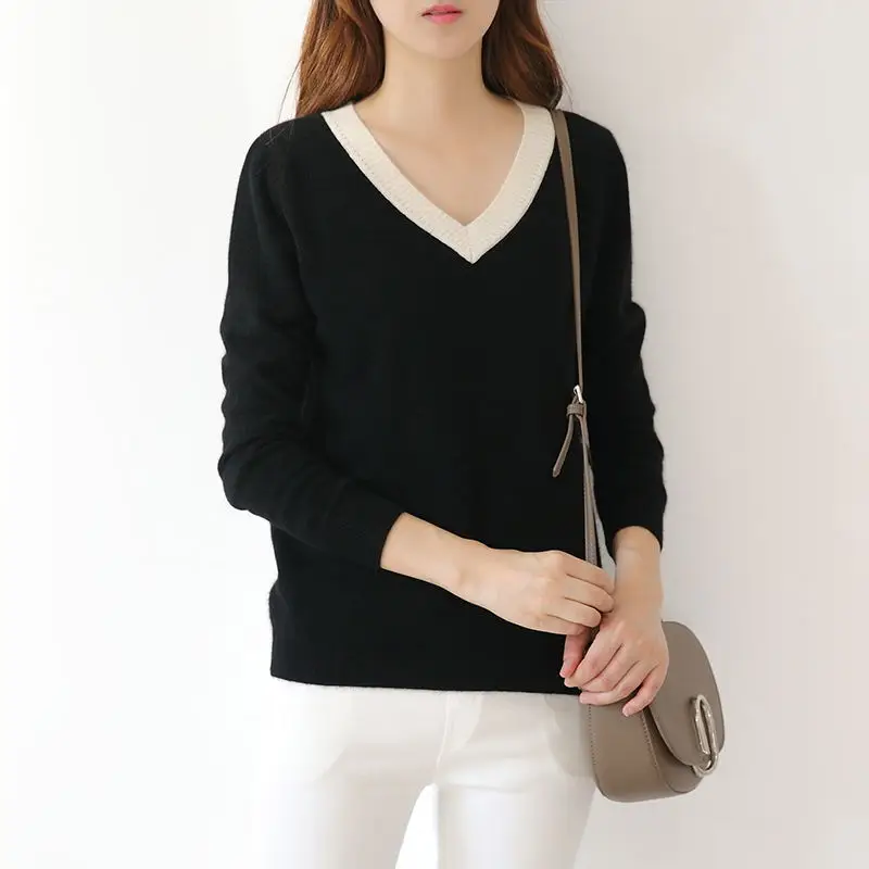 Высококачественный кашемировый свитер женщина новый Для женщин пуловер V Свитер