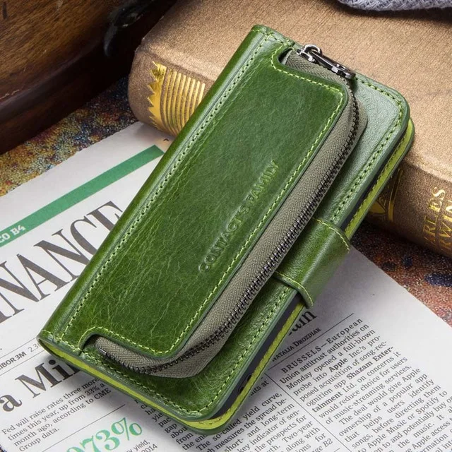1008-Green Чехол Crazy Horse из воловьей кожи для iPhone 7, 8, кожаный чехол-накладка, дизайн кронштейна для iPhone 8, слот для карт, чехол-кошелек - Цвет: 1008-Green