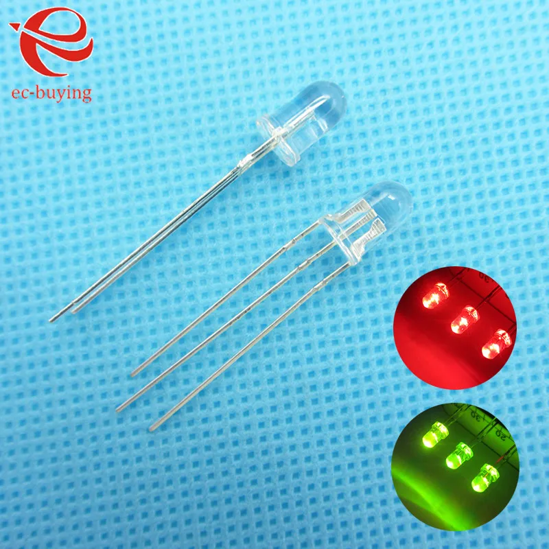 Двухцветный СВЕТОДИОДНЫЙ прозрачный общий анод 3 мм Круглый светоизлучающий