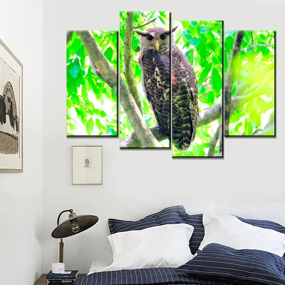 Один набор 5 Панель животного Сова в листва дерево холст картины для современного