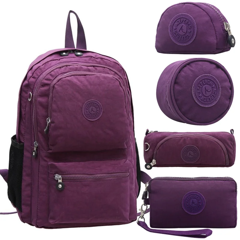 5pcs Purple ACEPERCH женские оригинальные рюкзаки Mochila Mujer Escolar Feminina, школьная сумка для девочки-подростка, нейлоновый Водонепроницаемый женский рюкзак - Цвет: 5pcs Purple