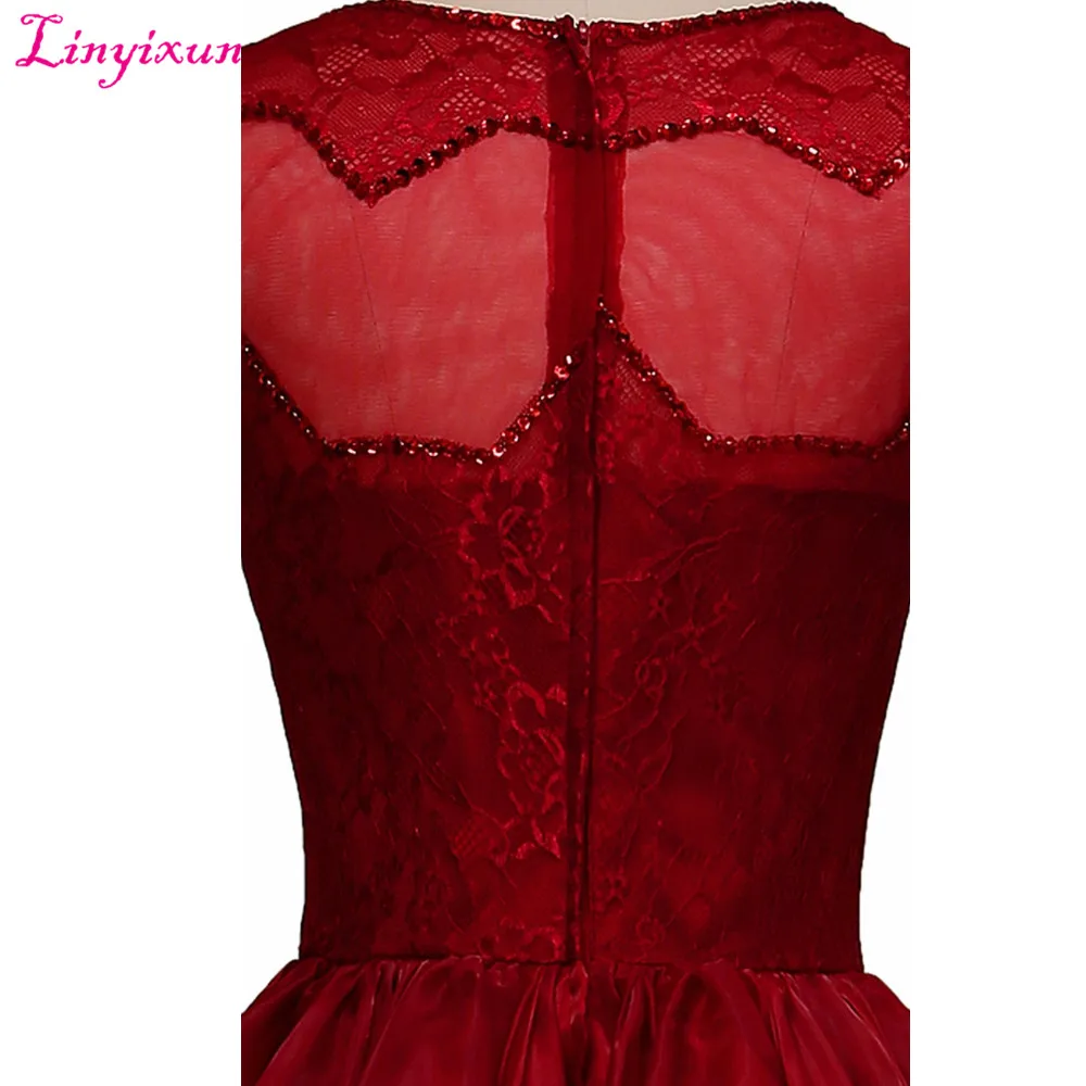 Linyixun настоящая фотография сексуальное кружевное короткое платье для выпускного