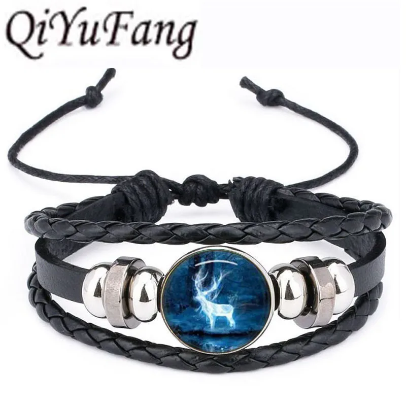 

Hogwarts crest death hallows deer Pendant Jewelry Vintage Fashion Leather Bracelet Gift Women Chain Men Necklace drop shipping