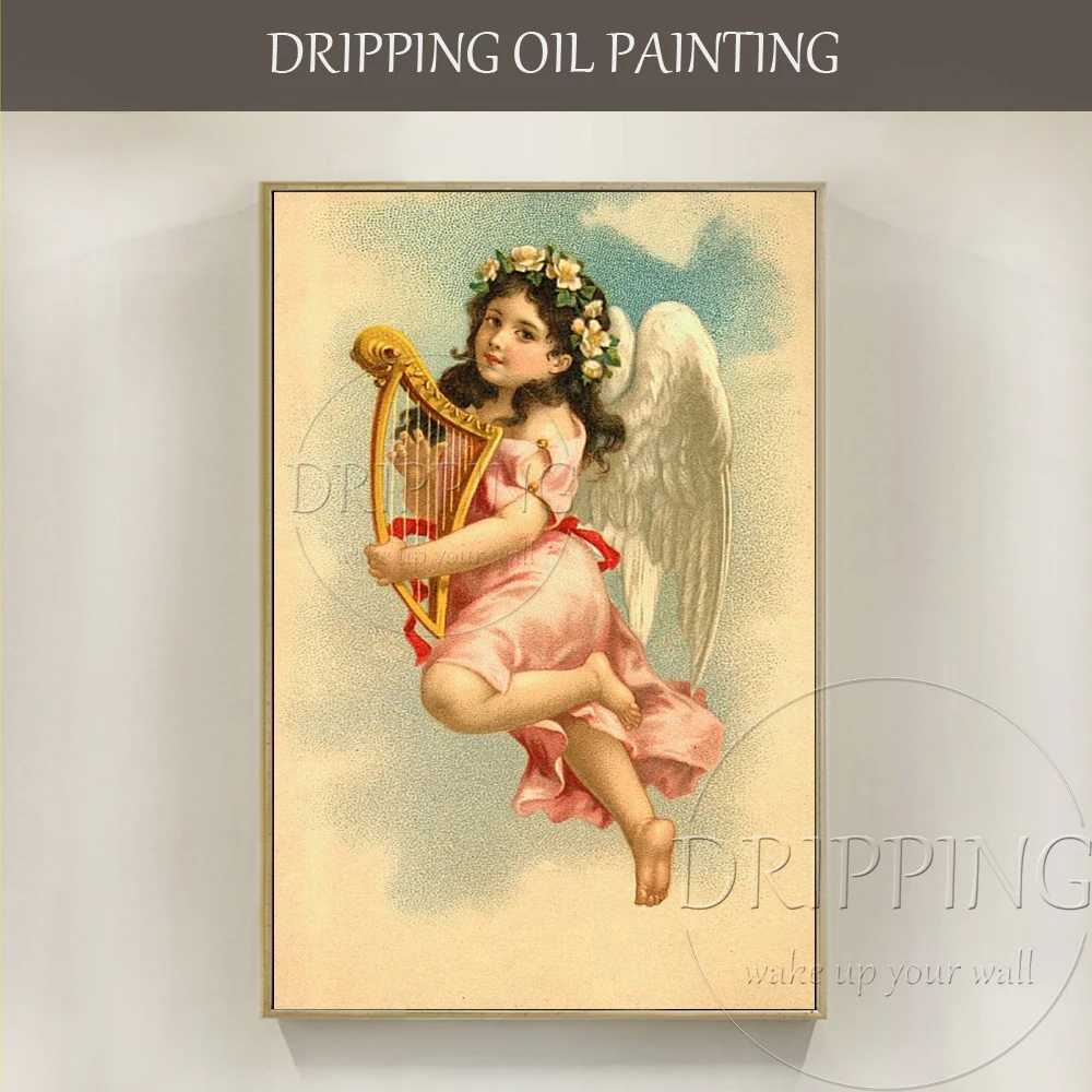 Luxury Artwork Hand-painted High Quality Vintage Religious Angel Oil Painting on Canvas Wall for Living Room |