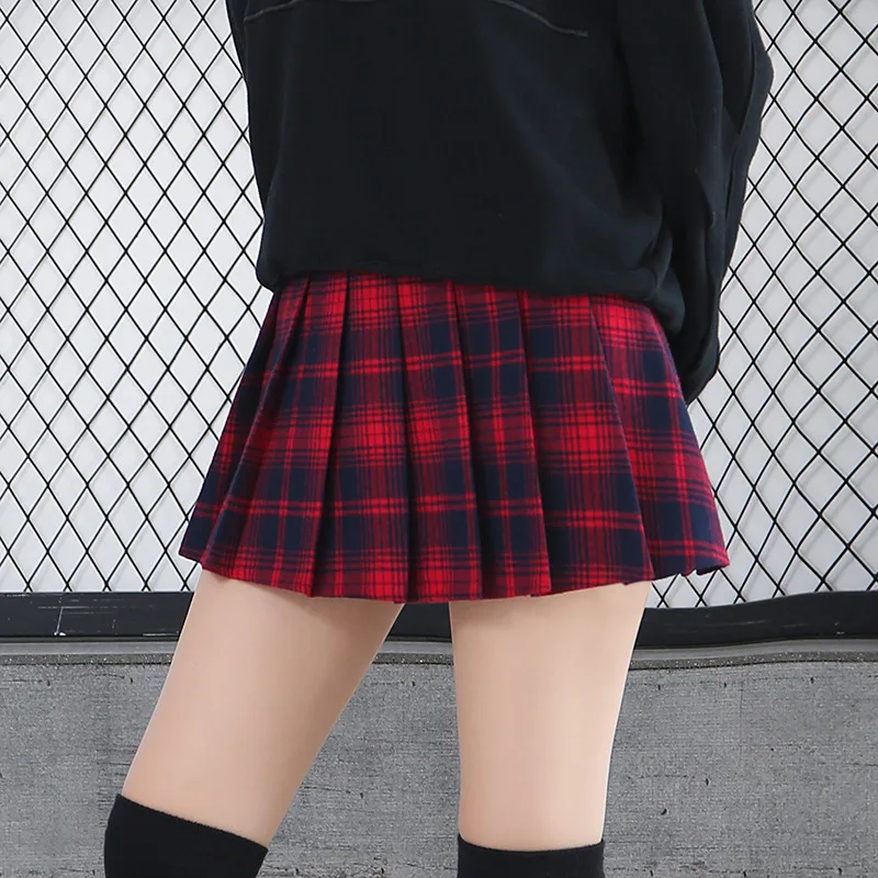 Harajuku Готическая клетчатая юбка плиссированная женская летняя японская