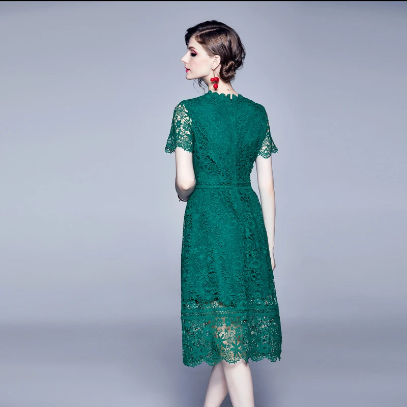 HAMALIEL новое летнее зеленое кружевное платье элегантное женское ажурное вечернее