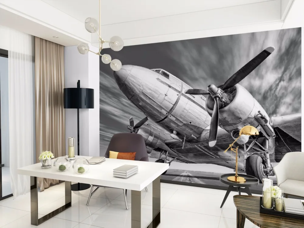 Custom Size 3D Photo Mural Wall Sticker Retro Airplane Removable Papers Self-adhesive Vinyl Art Home Decor | Дом и сад