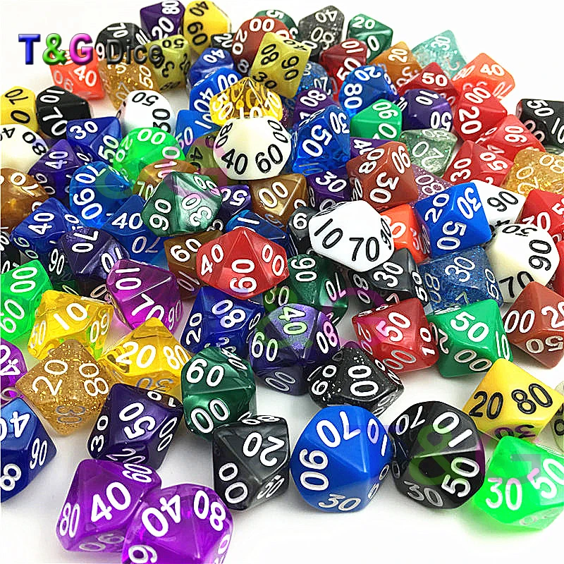 Набор из 10 случайных цветов, случайный стиль, D4, D6, D8, D10, D00, D12, D20 для игры в кости, как аксессуары для настольной игры из игр