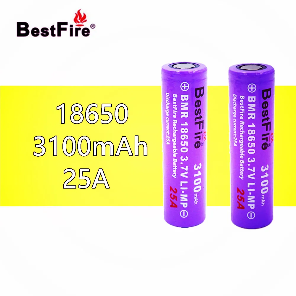 2 шт. Bestfire 18650 Батарея li ion 3 7 V 25A 3100 мА/ч Перезаряжаемые для электронная сигарета