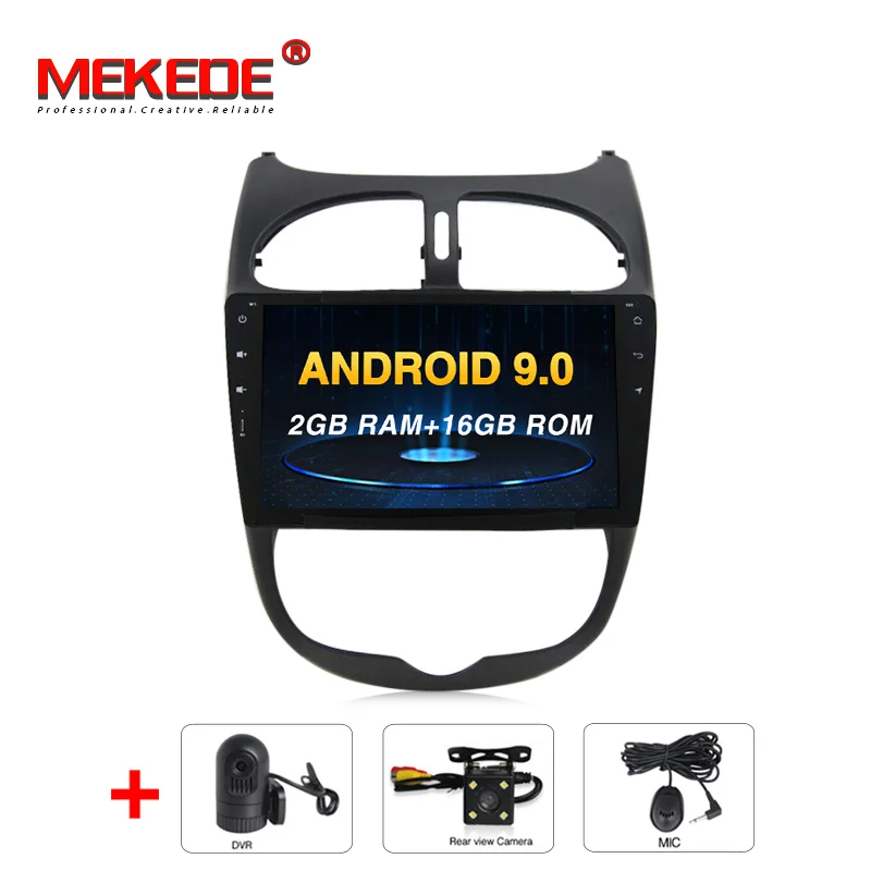 MEKEDE HD 1024X600 1 din 9 дюймов 4 ядра Android 9,0 автомобильный dvd-плеер для peugeot 206 авто gps навигация радио мультимедиа BT wifi - Цвет: 16G dvd camera DVR