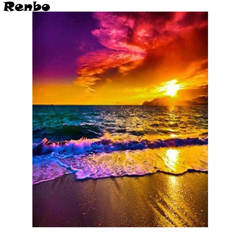 

DIY Diamond Embroidery Seaside beach Diamond Painting Cross Stitch 5D square Rhinestones mosaic picture pastes Home Decoration