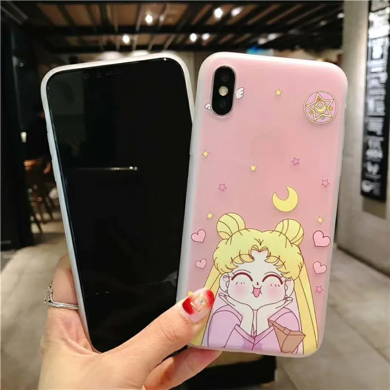Мягкий чехол для iPhone X XR XS MAX 8 7 6s Plus с рисунком Капа милый Сейлор Мун девушка желтый