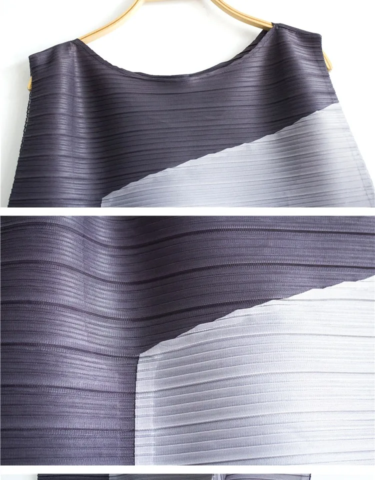 Changpleat, свободное женское платье, Miyak, плиссированное, модный дизайн, без рукавов, с вырезом лодочкой, большой размер, женские трапециевидные длинные платья, D9008