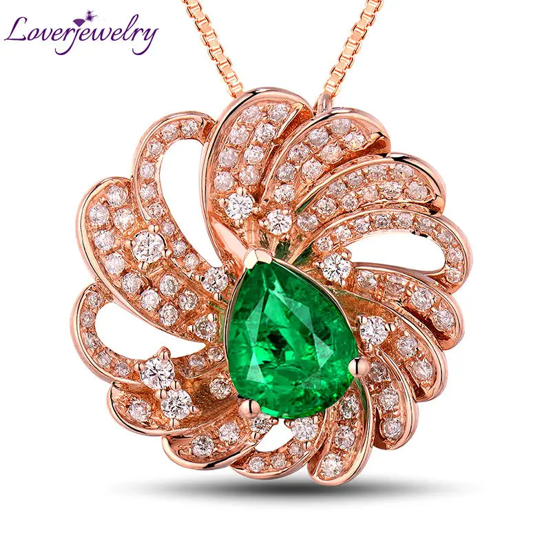 Женская подвеска из розового золота 18 карат LOVERJEWELRY натурального изумруда в форме