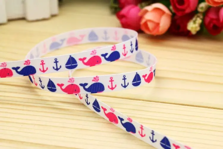 3/8'' Free shipping navy sea printed grosgrain ribbon hair bow headwear party decoration wholesale OEM 9mm H4892 | Дом и сад