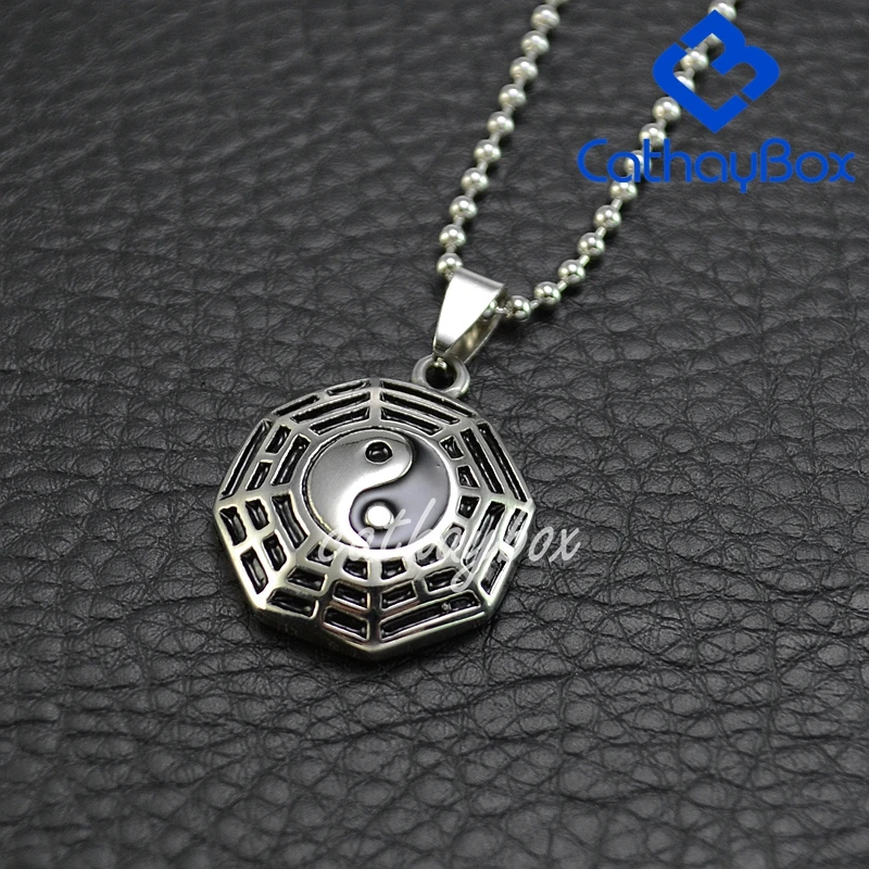 Men'sBlack эмаль винтажный китайский стиль нержавеющая сталь Инь Ян тайчи кулон