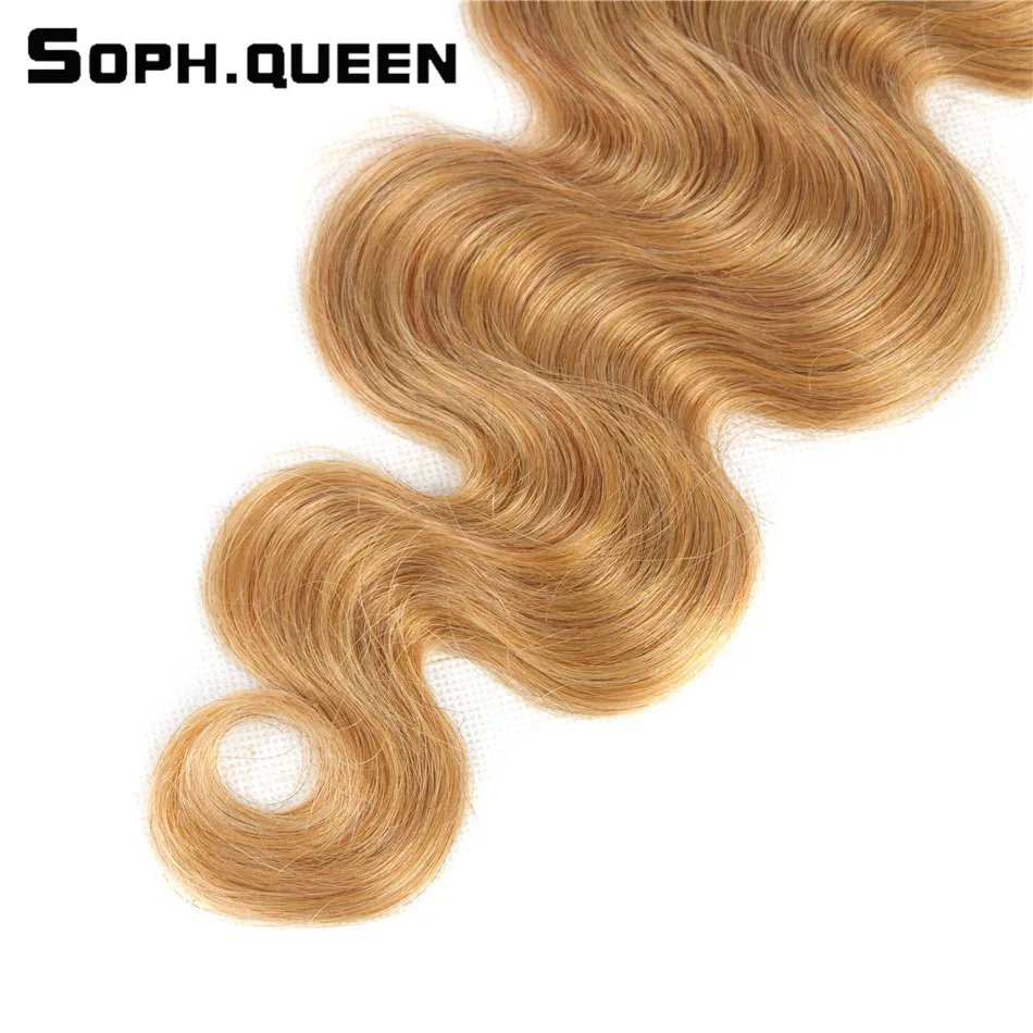 Soph queen Hair предварительно цветные малазийские светлые волосы 4 пучка с закрытием#27 объемная волна человеческие волосы для наращивания remy волосы