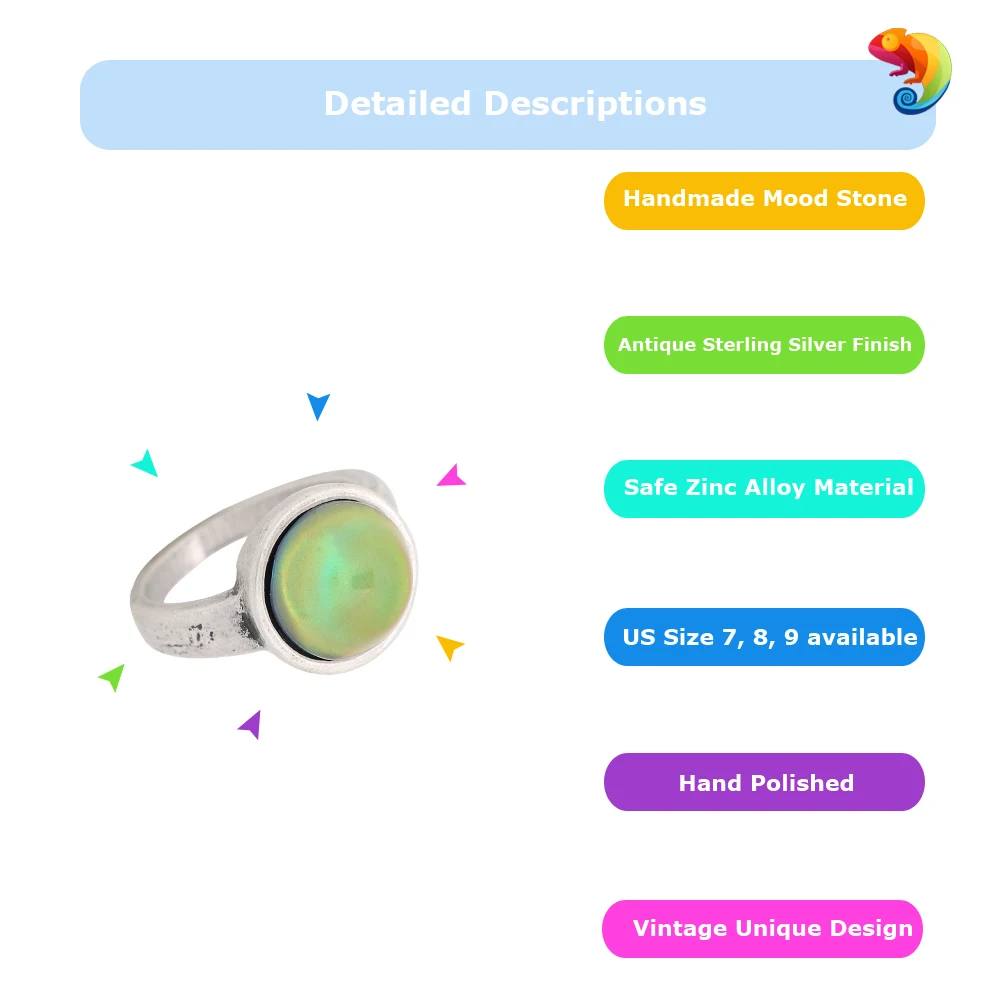 Винтажное богемное кольцо Mojo с изменением цвета в стиле ретро Женское настроения