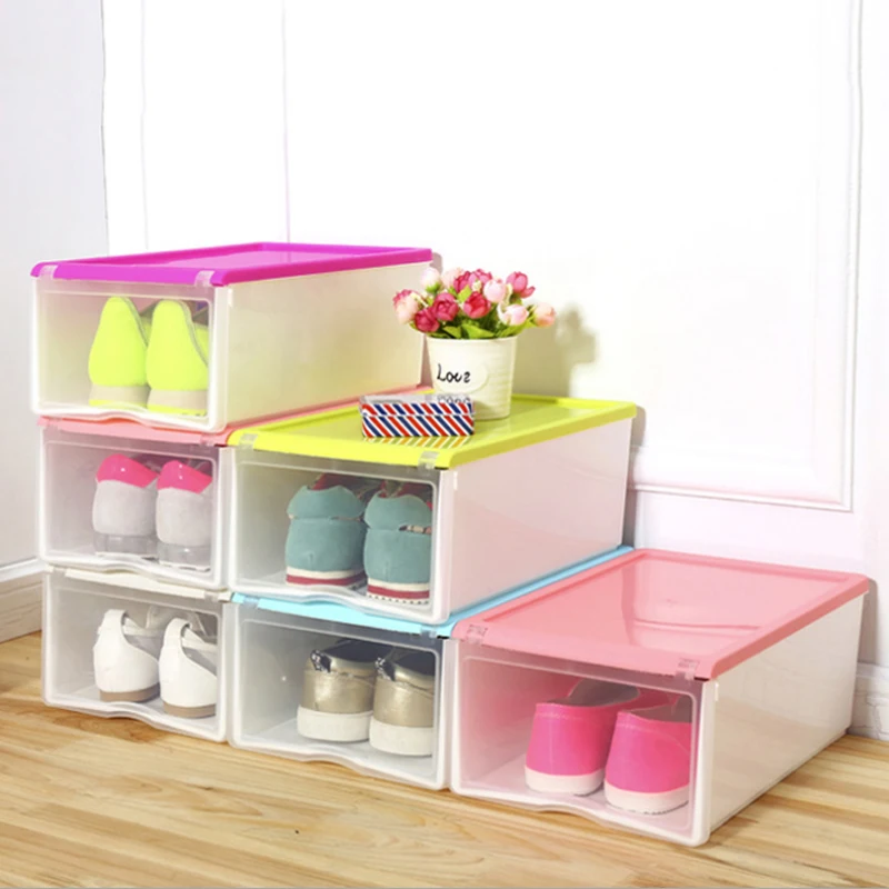 Green Plastic Transparent Shoe Box Thicken Combination Clamshell Stackable Storage Drawer Tissue Household Items | Дом и сад