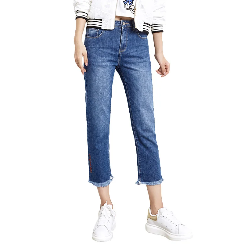 2019 LEIJIJEANS Новое поступление весна размера плюс вышивка кисточка отбеленные
