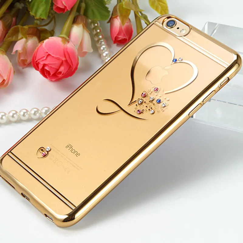 Сердце любовь Покрытие Крышки Для iPhone 7 PLUS 6/6 s 6 Плюс 5 5S SE Diamond Crystal Clear Мягкие TPU Коке