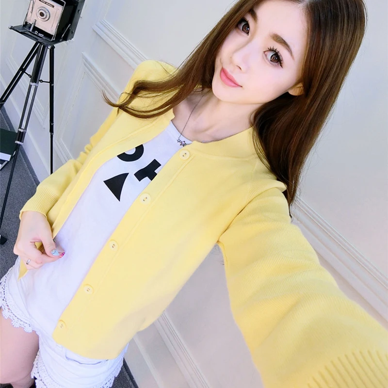 yellow Корейский женский свитер, кардиган, свитер, пальто, тонкий и короткий пункт Hitz air jacket - Цвет: yellow