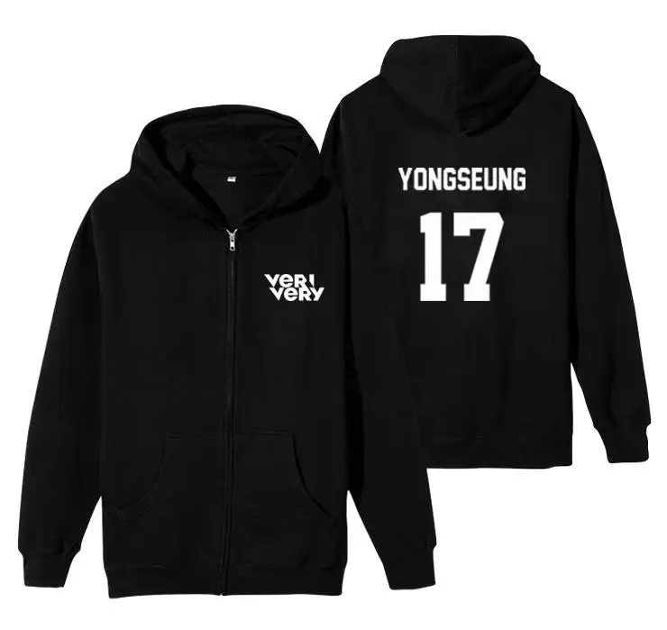 

Толстовка с капюшоном на молнии с принтом имени участника Kpop verivery, куртка унисекс, флисовая черная свободная толстовка на молнии для осени и...