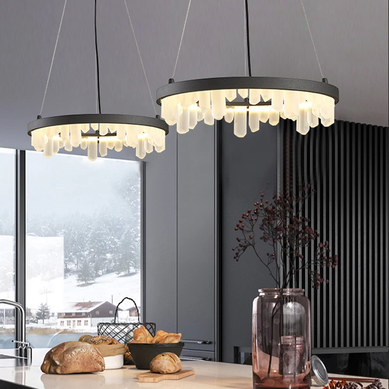 

Iron ring crystal stone chandelier lighting modern led chandeliers lighting pendan for bedroom retro for dining room AC 90-260V