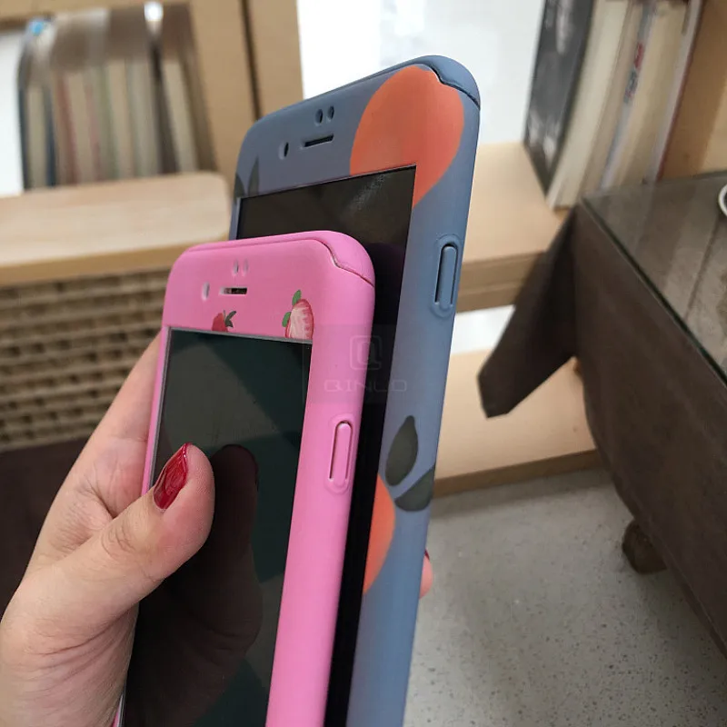 QINUO 360 градусов полный чехол для телефона для iPhone 6 7 8 Plus X XR XS Max фруктовый Узор Жесткий Чехол для iPhone 5 5S SE 6 6S со стеклом