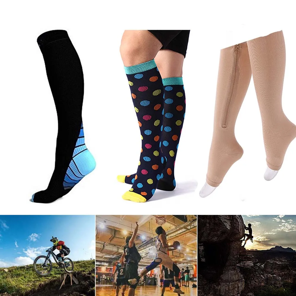 

Women&Men Compression Socks Zipper Leg Support Knee Socks Open Toe Thin High Quality Medical Compression Socks For Running
