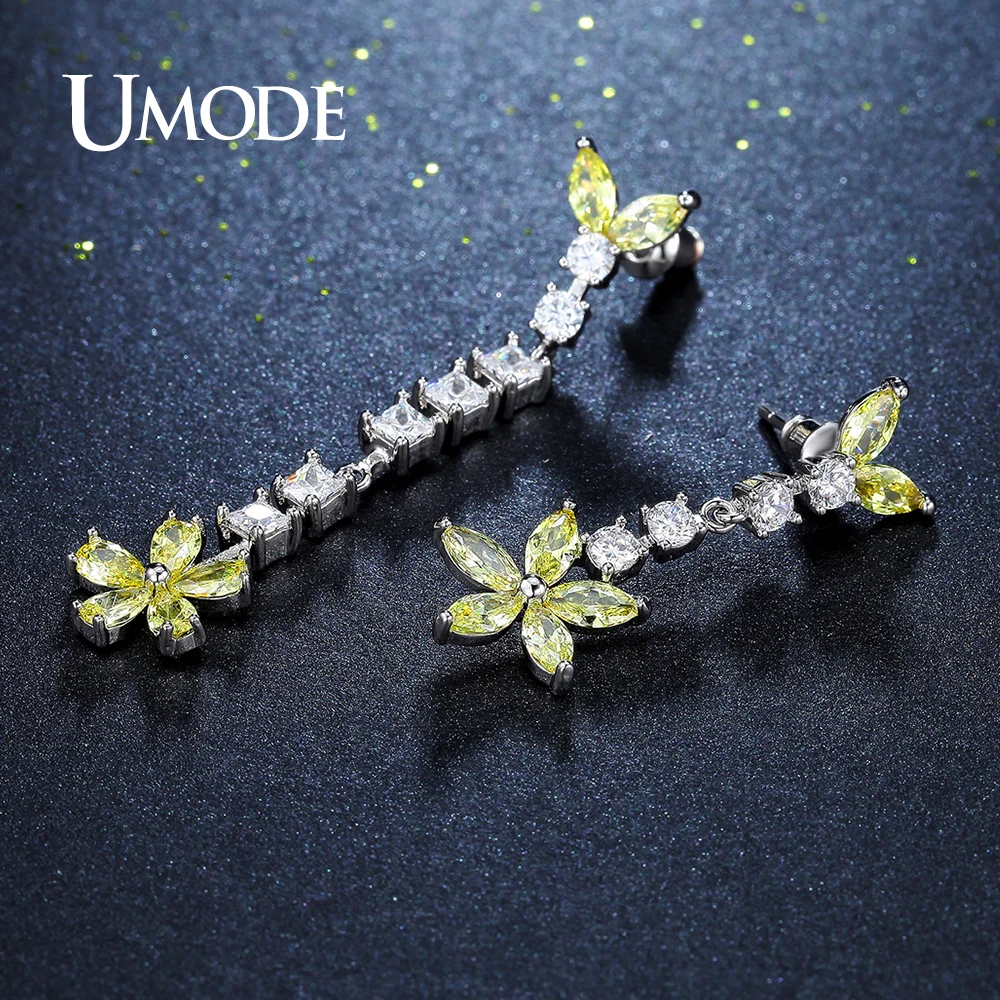 UMODE специальные милые желтые камни CZ маленькие серьги капли в форме цветка с