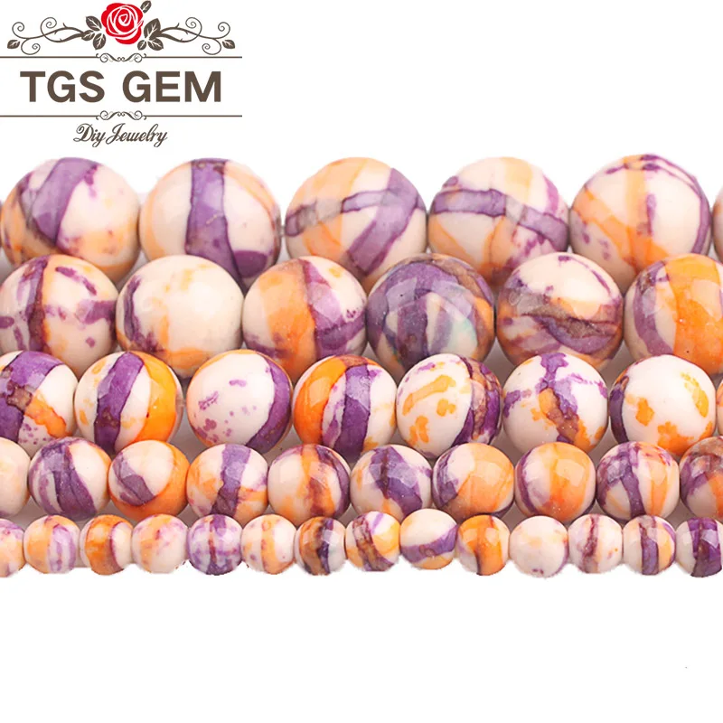 Натуральные Керамические фиолетовые оранжевые полосатые круглые бусины
