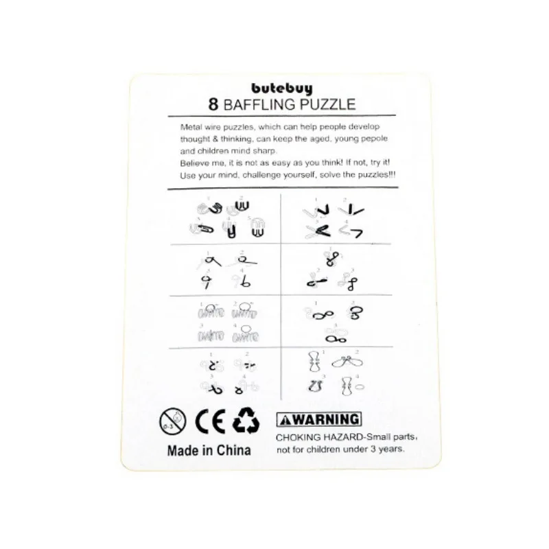 8pcs Chinese 9 Rings Puzzle Buckle Lock Wire Interesting IQ Mind Brain Teaser Puzzles Educational Toys For Kids Adult M | Игрушки и