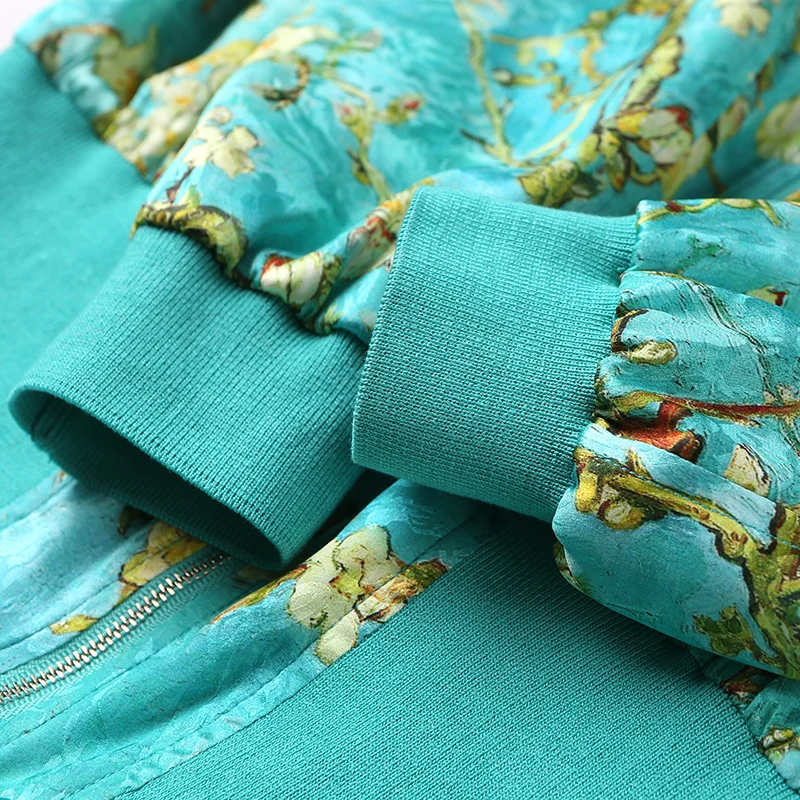 VOA 2017 китайский стиль Осенняя куртка с длинными рукавами Зеленая Шелковая