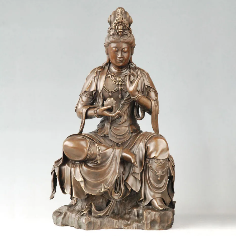 Бронзовая скульптура Будды Lotus Guan Yin медная статуэтка китайская богиня  Дом и | Статуи и скульптуры -32818828562