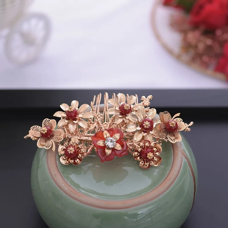 Новый китайский красный бисер Феникс палка для волос корона костюм красные