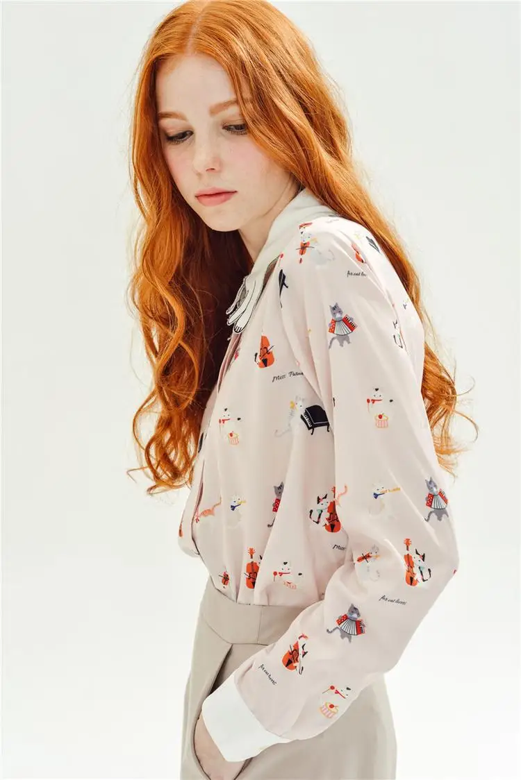 2020 модная Милая женская блузка с вышитым воротником в виде кошки Neko atsum рубашка