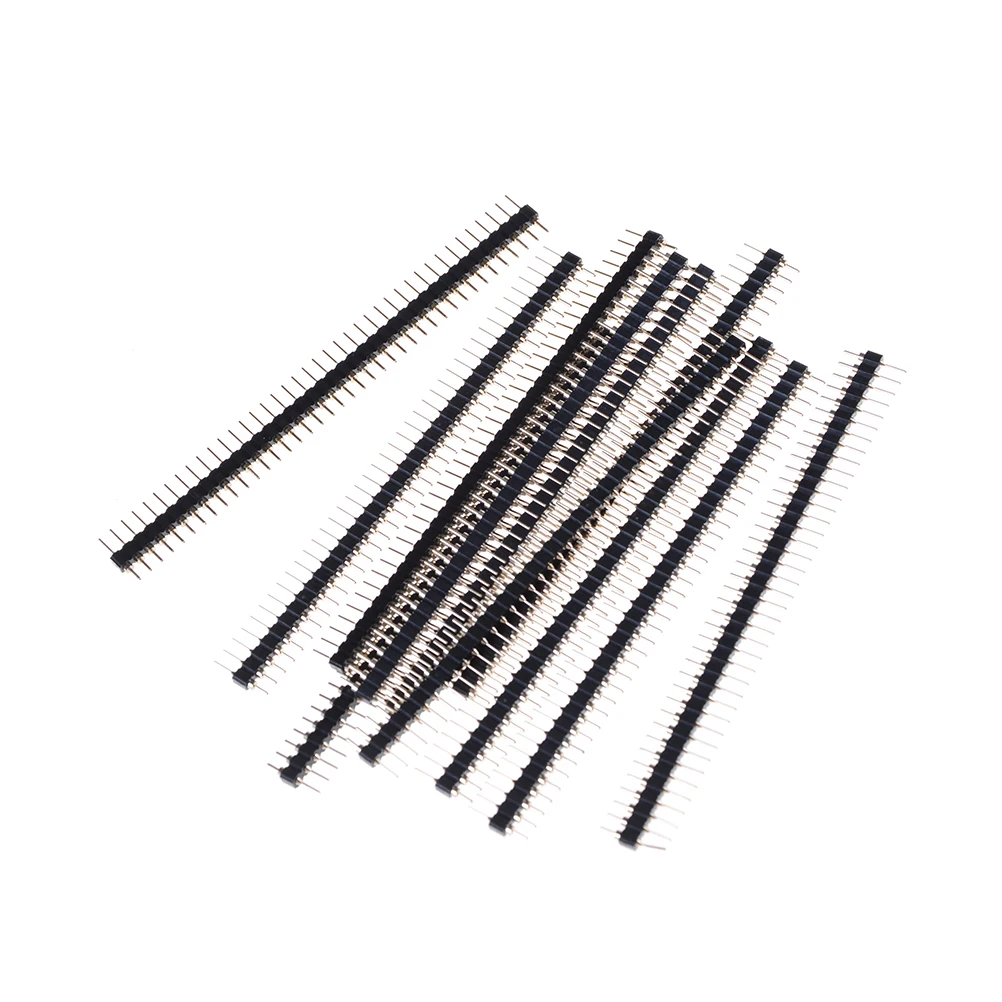 

Sale 10pcs/lot Connector Gold Plated Straight Round Pin Header Strip Single Row 40 Pin 2.54mm Male Connector Breakable Strip New