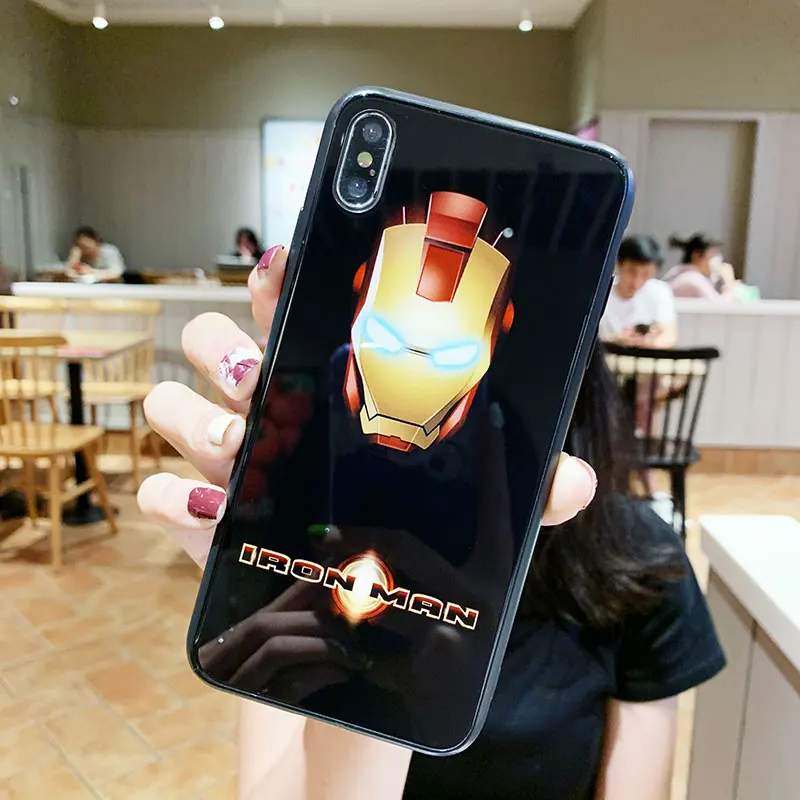 Luxury Tempered Glass Cover Marvel Iron Man Batman phone case for iphone 6 S 7 7plus 8 8plus X 10 XR XS Max Fashion Tide coque |