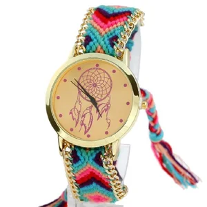 Женские платиновые часы Gnova, atrapasuenos, модные наручные часы с этническими золотыми цепочками и кружевом, Reloj A416