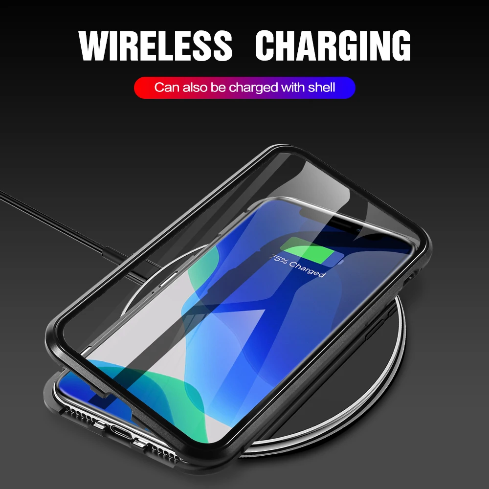 KISSCASE Магнитный адсорбционный стеклянный чехол для iPhone XR XS Max X двойное закаленное