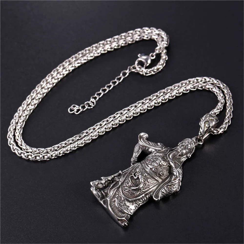 Невыцветающее мужское ожерелье с кулоном Guan Yu из нержавеющей стали 316L цепочкой